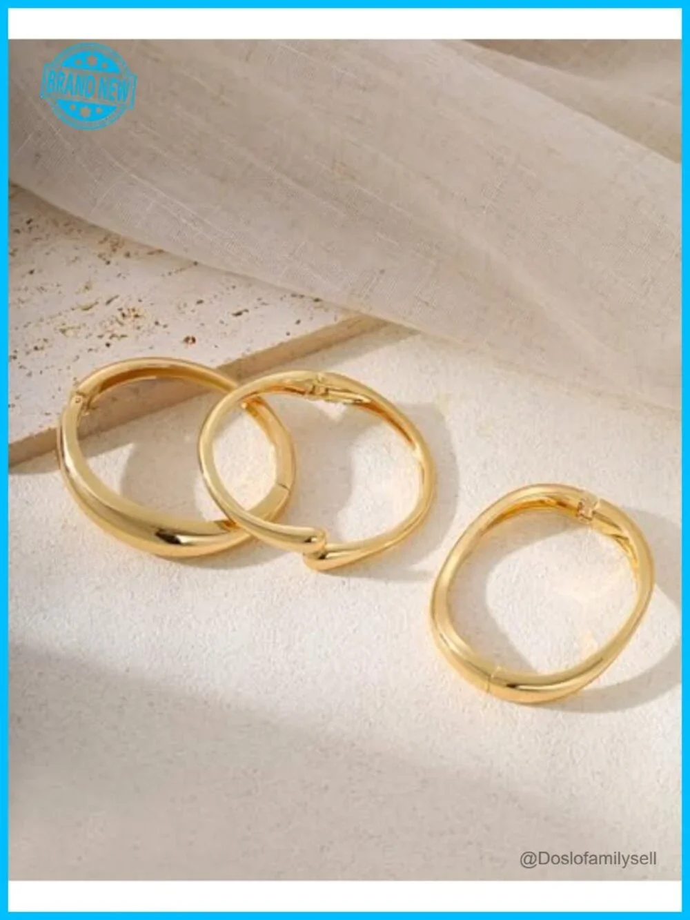 14K Gold Plated Chunky Thick Gold Bangle Bracelet Stack Set 3Pcs